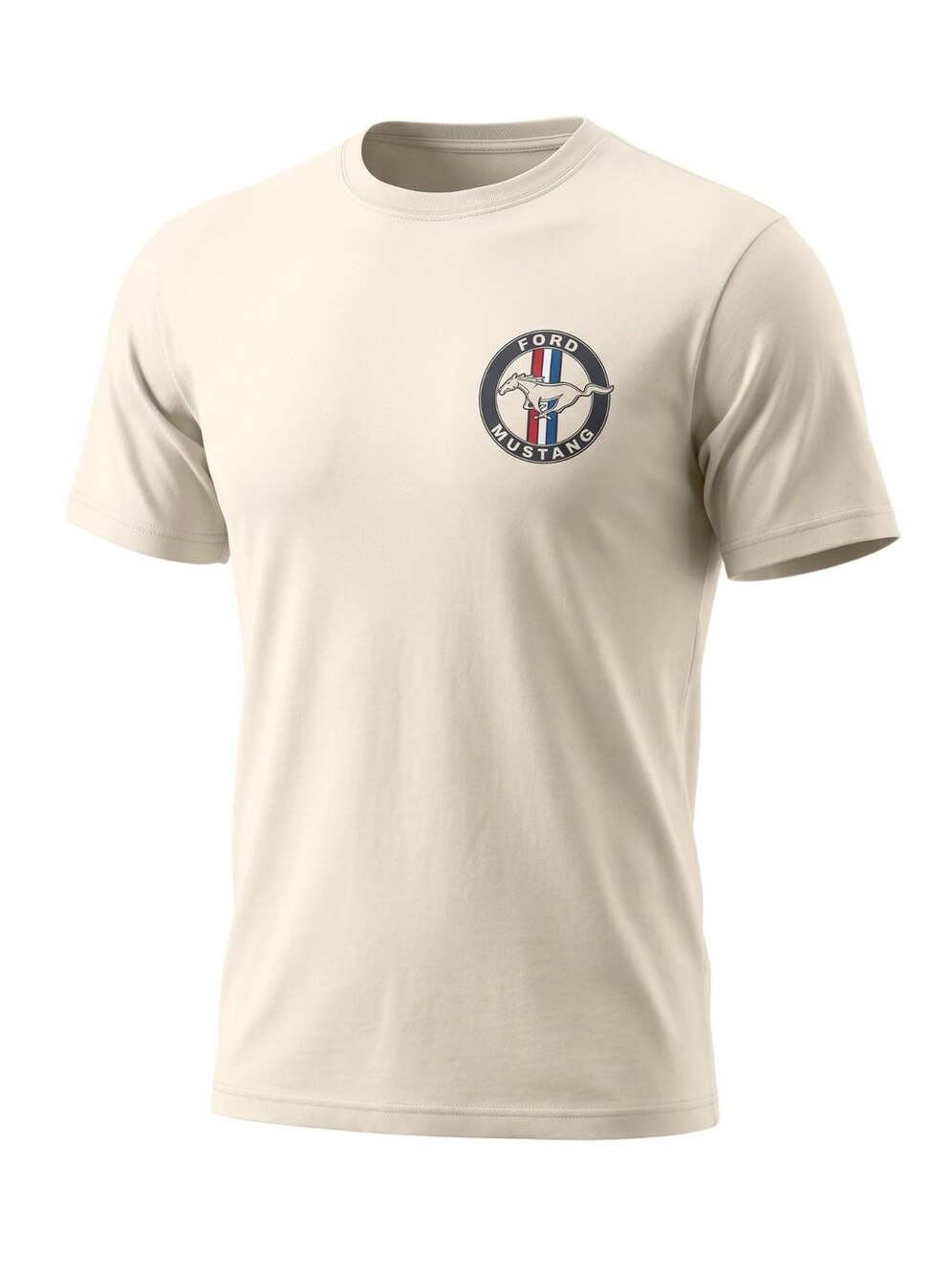 Ford Mustang T-Shirt Off White Distressed Logo Crew Neck